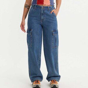 Levi's 94 Baggy Cargo Wide Leg Jeans Dark Wash Blue Y2K Size 32x32 Loose 90s